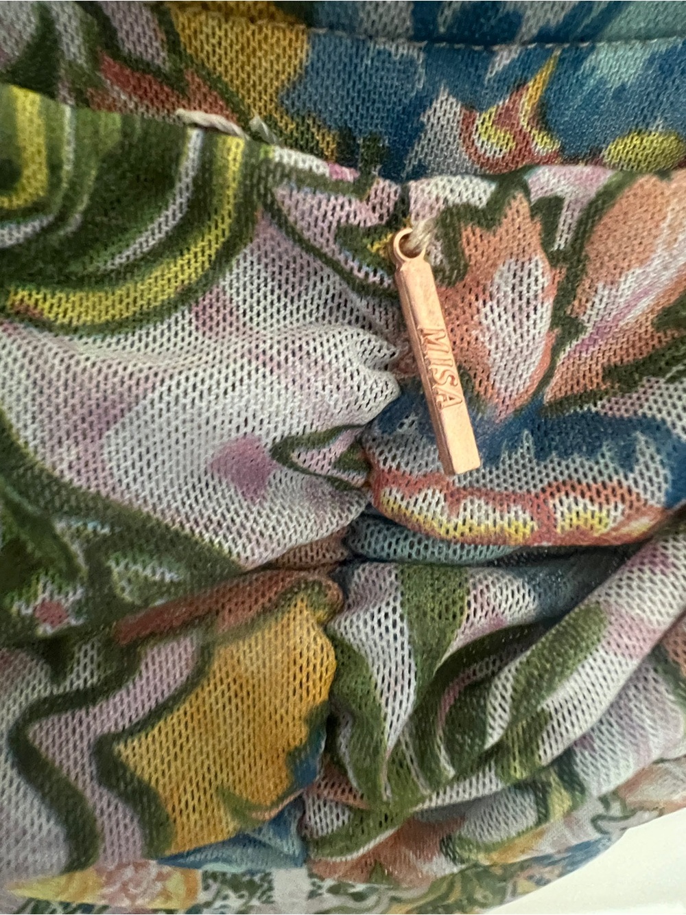 Misa Los Angeles Off-Shoulder Floral Maxi Dress in Green, Yellow & Blue - Picture 13 of 14